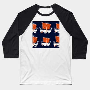 Ancient Hebrew Fishing Vessel Orange Blue Baseball T-Shirt